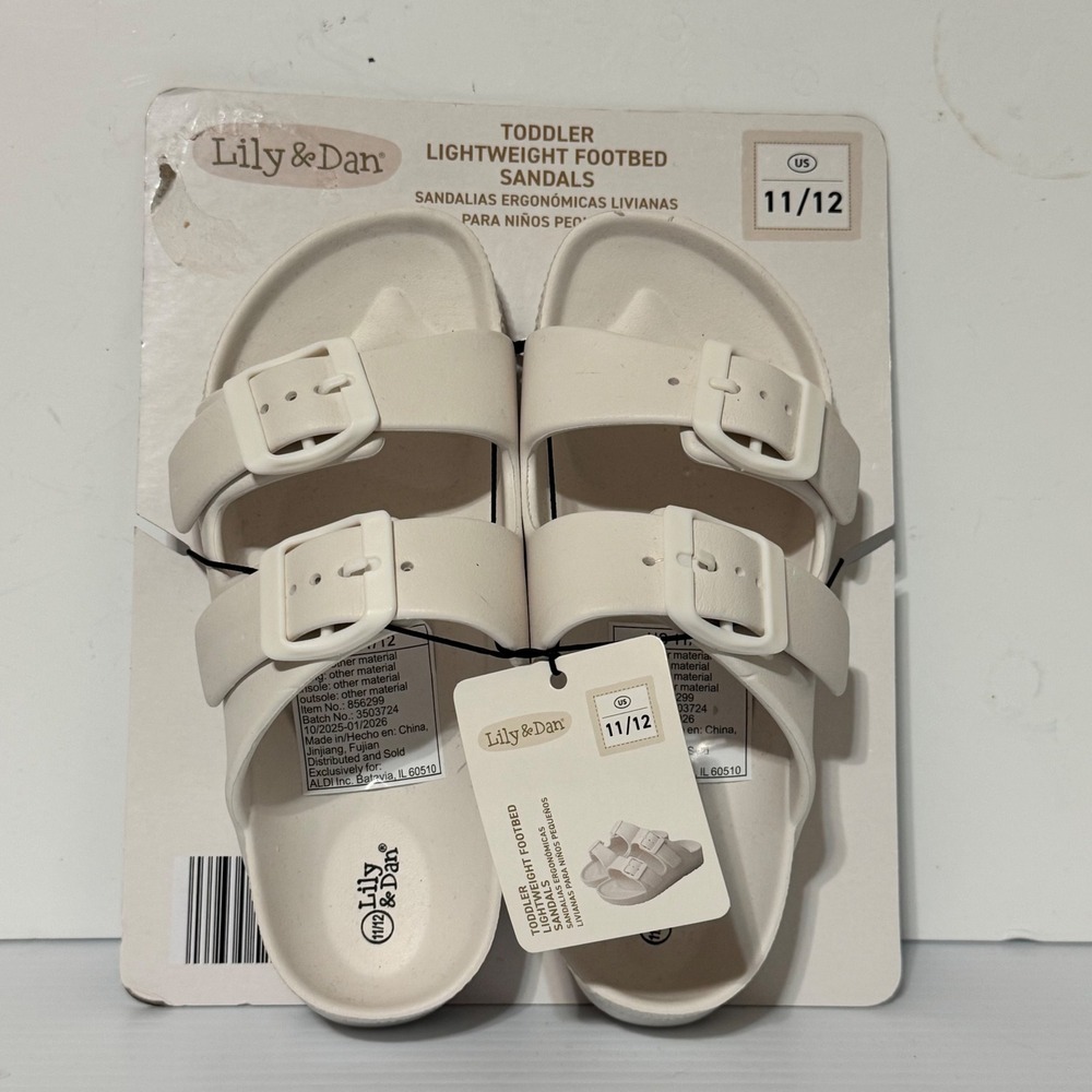 Lily & Dan Toddler Lightweight Footbed Sandals Size 11/12 Cream Buckle NEW